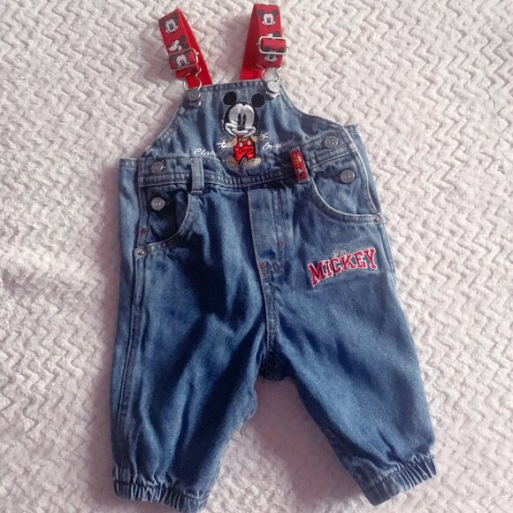 Vintage Mickey Mouse Denim Overalls Disney Baby Mickey & Co Size - Picture 1 of 10